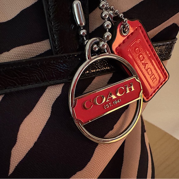 Coach Zebra Stripe Black Cream Canvas Tote Shoulder Bag New with Tags 2013 - Picture 9 of 12